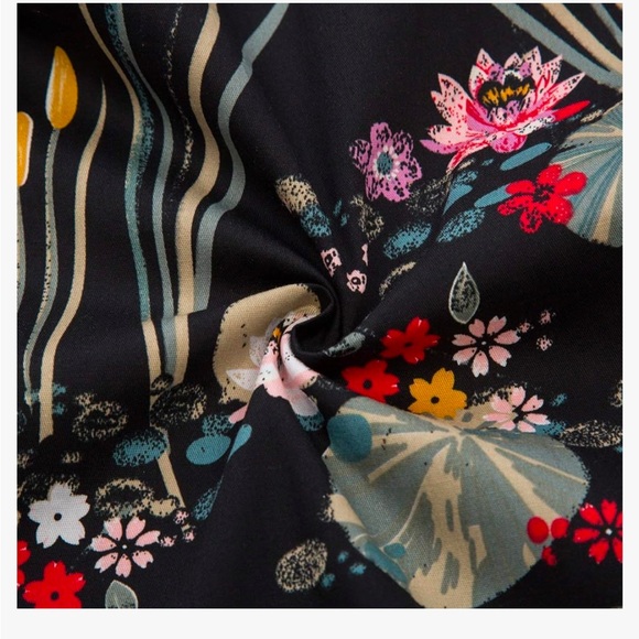 Women's Swan Printed Off Shoulder Swing Dress Black Flared Midi XXL - Picture 5 of 6